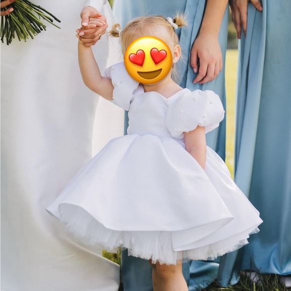 Satin White Flower Girl Puff Sleeve Dress- 2T Made in Ukraine - Picture 11 of 12